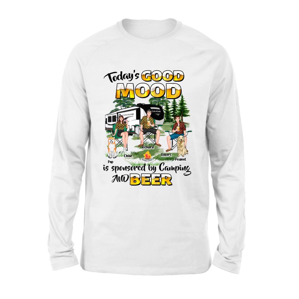 Personalized Camping Shirt/Pullover Hoodie - Gift Idea For Camping Lover/Friends/Couple - Up to 3 People And 2 Dogs - Today's Good Mood Is Sponsored By Camping And Beer