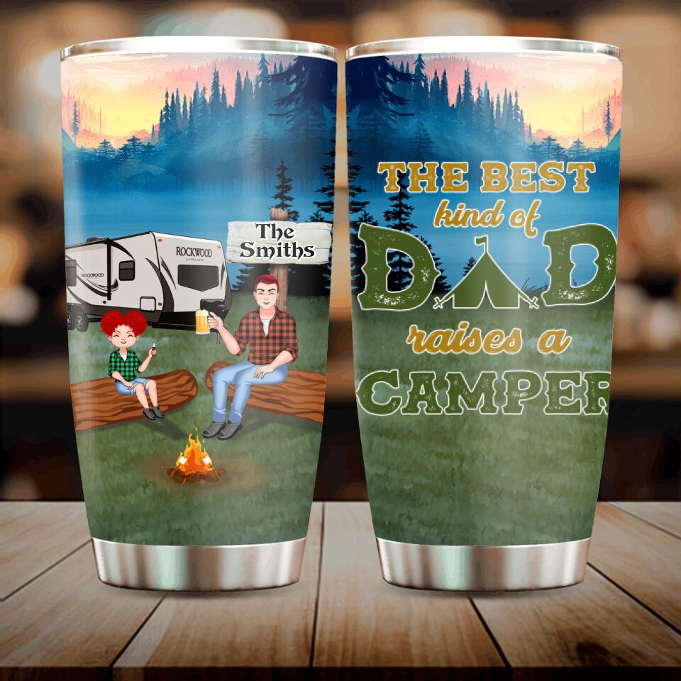 Personalized Camping Dad Tumbler - Gift Idea For Father's Day/Camping Lover - Father/Parents With Up to 2 Kids And 4 Dogs - The Best Kind Of Dad Raises A Camper