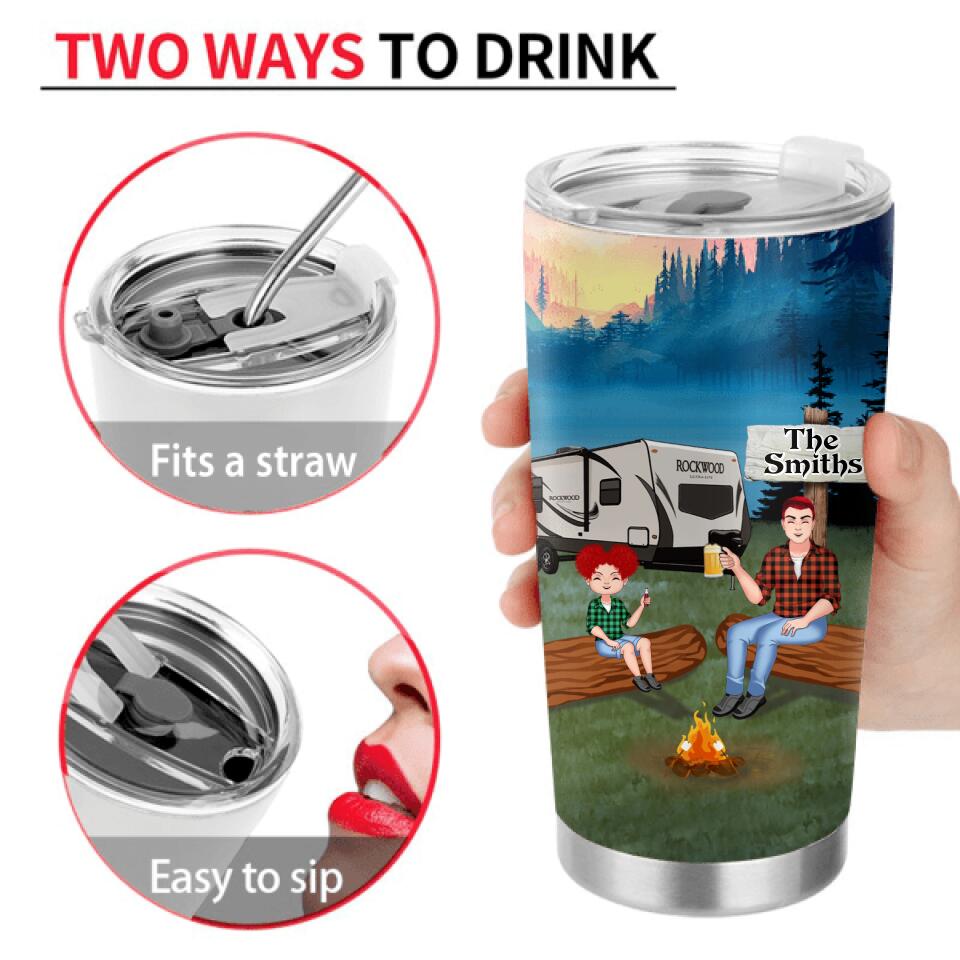 Personalized Camping Dad Tumbler - Gift Idea For Father's Day/Camping Lover - Father/Parents With Up to 2 Kids And 4 Dogs - The Best Kind Of Dad Raises A Camper