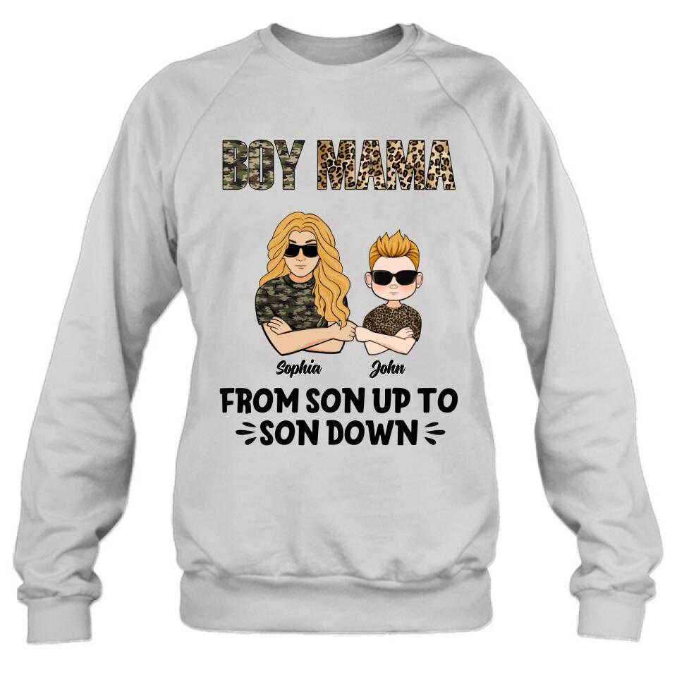 Personalized Boy Mom Shirt/Pullover Hoodie - Up to 5 Kids - Birthday, Mother's Day Gift For Mom, Mother - Boy Mama From Son Up To Son Down