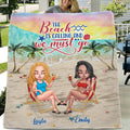 Personalized Beach Fleece Throw Blanket/Quilt - Up to 5 People - Gift Idea For Friends - The Beach Is Calling And We Must Go