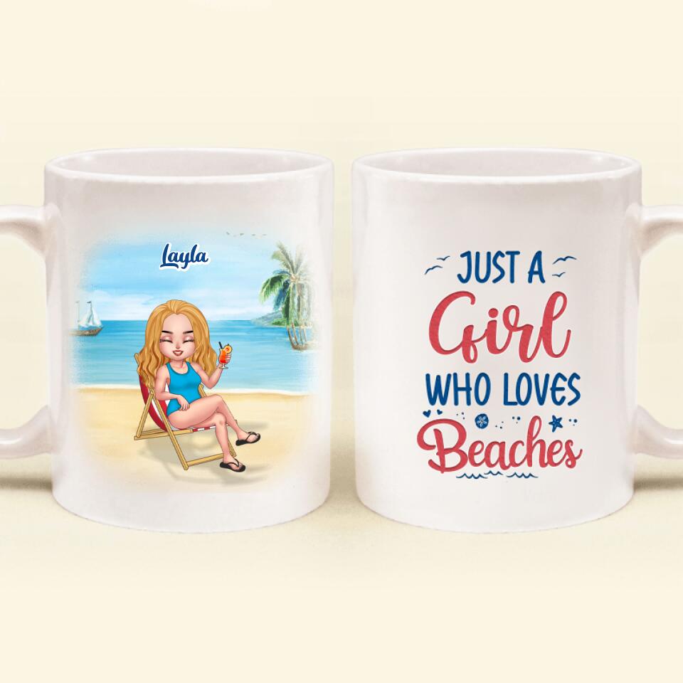 Personalized Beach Mug - Up to 5 People - Gift Idea For Friends - Just A Girl Who Loves Beaches