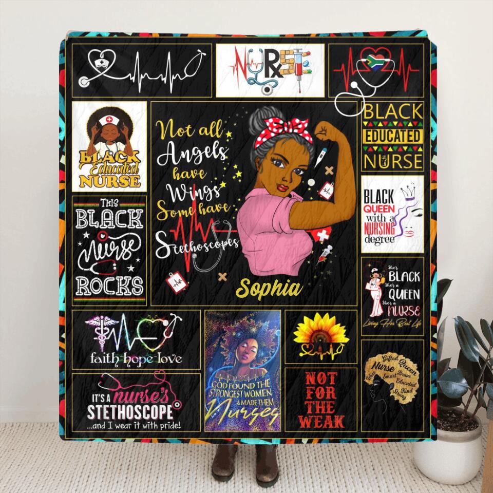 Personalized Nurse Quilt/Fleece Throw Blanket - Gift Idea For Nurse - Not All Angels Have Wings, Some Have Stethoscopes