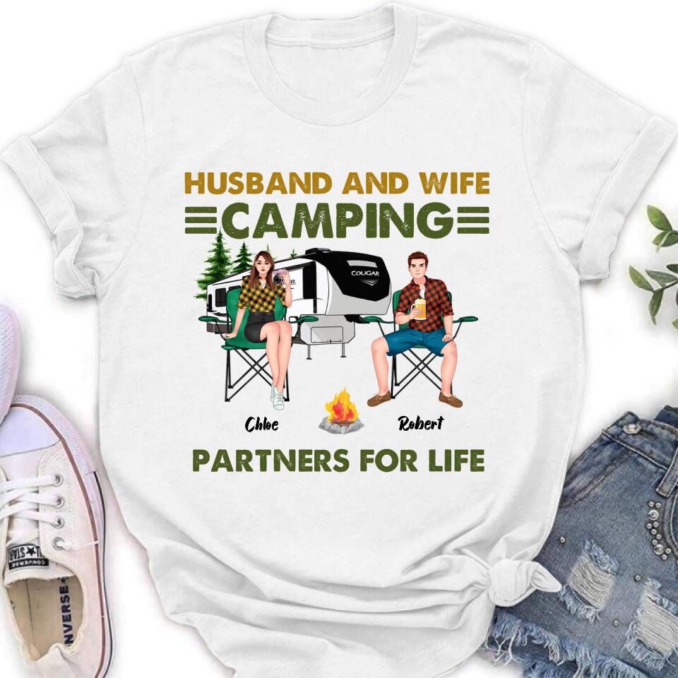 Personalized Camping Shirt - Up to 6 People - Gift Idea For Camping Lover - Husband And Wife Camping Partners For Life
