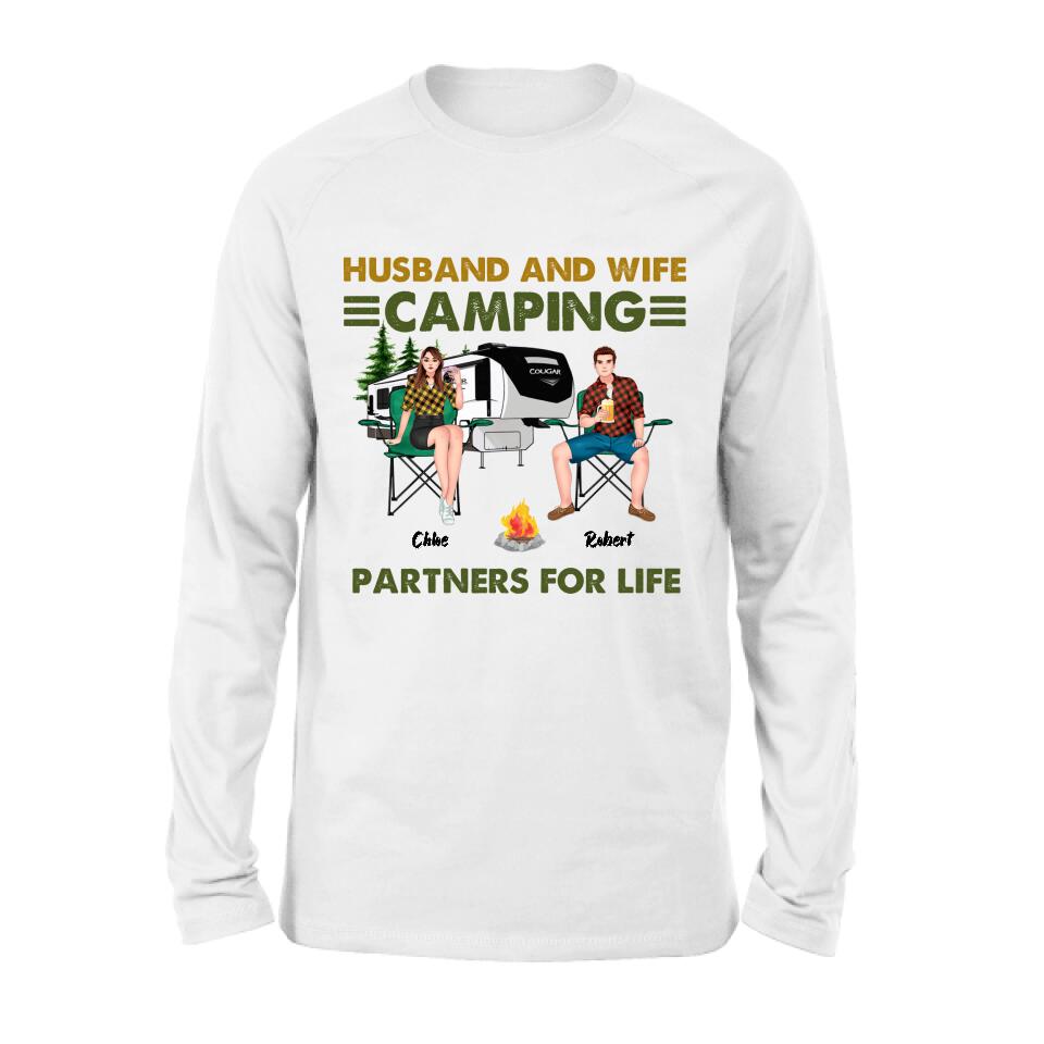 Personalized Camping Shirt - Up to 6 People - Gift Idea For Camping Lover - Husband And Wife Camping Partners For Life