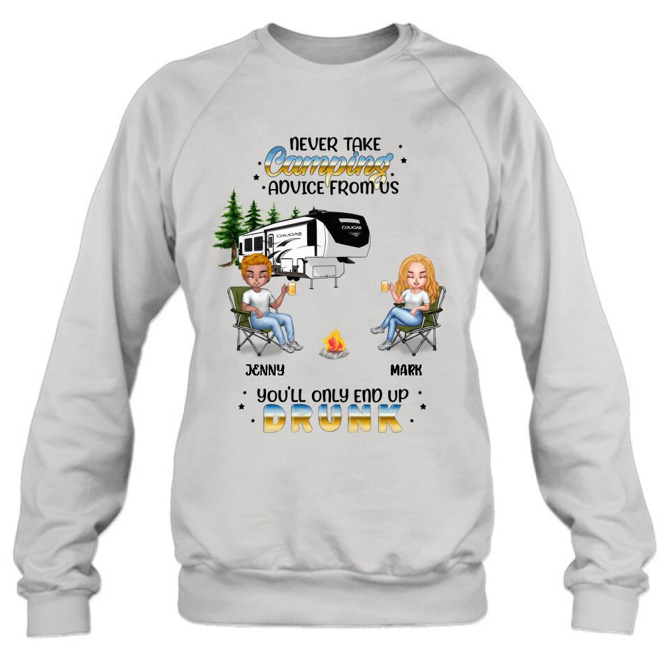 Personalized Camping Friends Shirt - Up to 6 People - Gift Idea For Friends/Camping Lovers - Never Take Camping Advice From Us You'll Only End Up Drunk