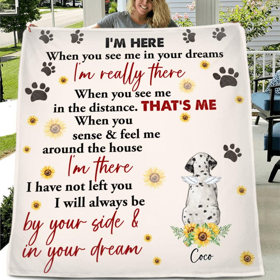 Personalized Memorial Dog Quilt/Fleece Blanket - Gift Idea For Dog Lover - I'm Here