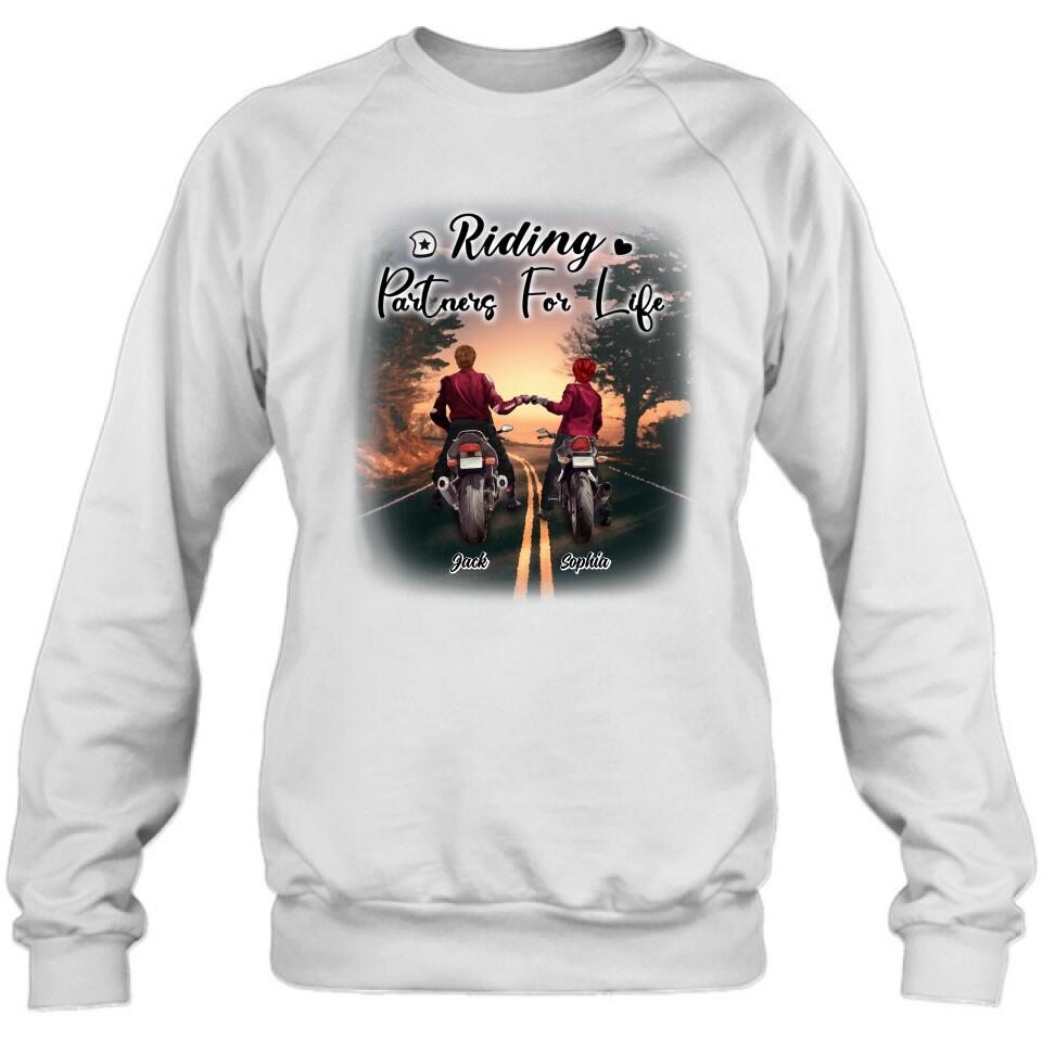 Custom Personalized Motorcycle Couple Shirt - Gift Idea For Couple - Riding Partners For Life