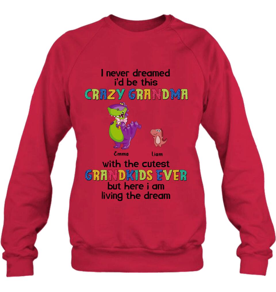 Personalized Grandma Dinosaur Shirt/Hoodie - Up to 6 Grandkids - Gift Idea For Grandma/Mother's Day - I Never Dreamed I'd Be This Crazy Grandma With The Cutest Grandkids Ever