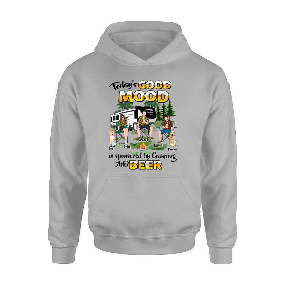 Personalized Camping Shirt/Pullover Hoodie - Gift Idea For Camping Lover/Friends/Couple - Up to 3 People And 2 Dogs - Today's Good Mood Is Sponsored By Camping And Beer