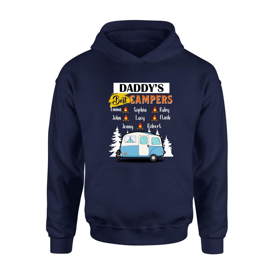 Personalized Daddy's Best Campers Shirt/Pullover Hoodie - Up to 8 Kids - Gift Idea For Father's Day/Camping Lover