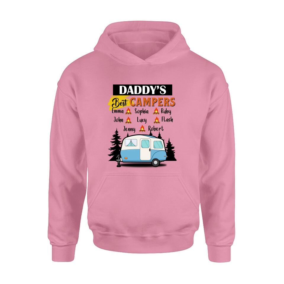 Personalized Daddy's Best Campers Shirt/Pullover Hoodie - Up to 8 Kids - Gift Idea For Father's Day/Camping Lover