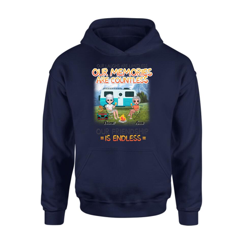 Personalized Mountain Camping Friends Shirt/Pullover Hoodie - Up to 8 People - Best Gift For Camping Lovers - We're More Than Just Camping Friends
