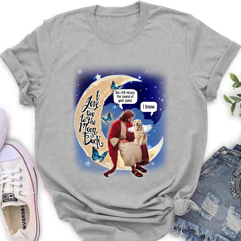 Personalized Dog And Jesus Sitting On The Moon Shirt/Pullover Hoodie - Memorial Gift Idea For Dog Lover