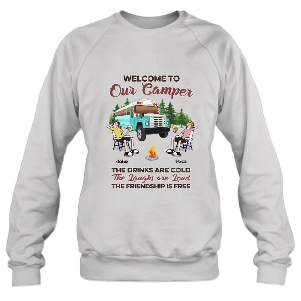 Personalized Camping With Friends Shirt - Up to 6 People - Best Gift For Friends/Camping Lovers - Retired Every Hour Is Happy Hour