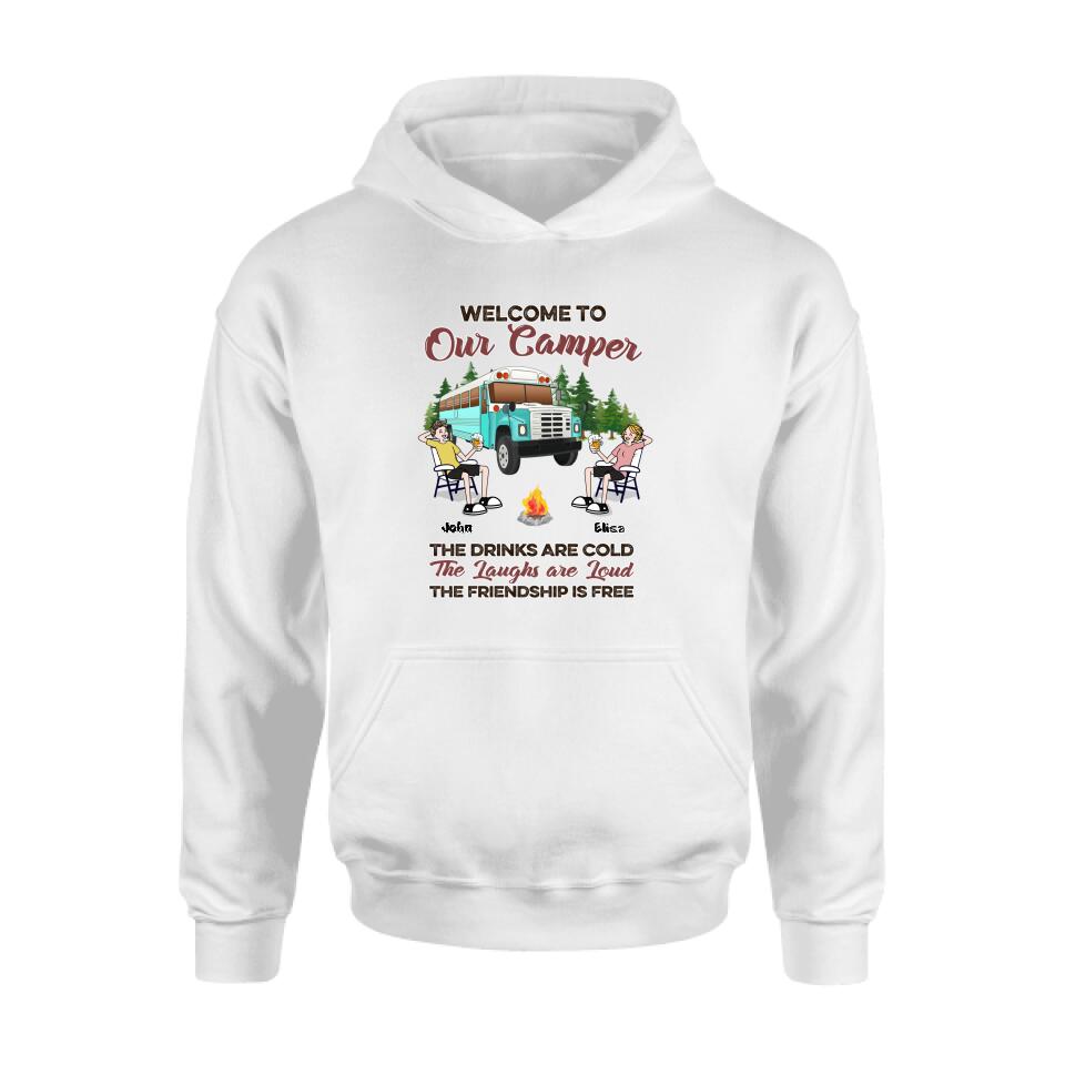 Personalized Camping With Friends Shirt - Up to 6 People - Best Gift For Friends/Camping Lovers - Retired Every Hour Is Happy Hour