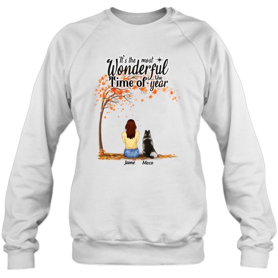 Personalized Horse Dog Mom In Autumn T-Shirt - Up to 3 Horses/Dogs  - It's The Most Wonderful Time Of The Year
