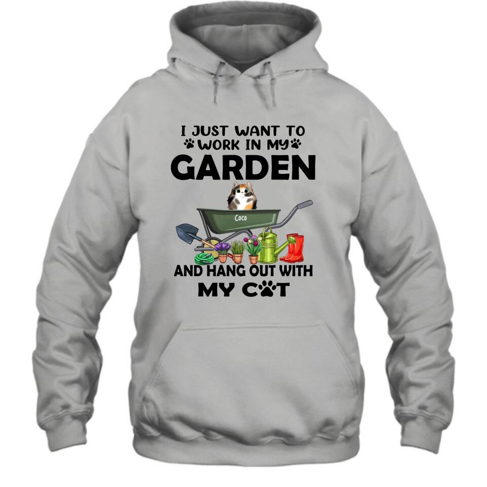 Personalized Cat Garden T-shirt - I Just Want To Work In My Garden And Hang Out With My Cats - Gift For Cat Lover - GDGJT0