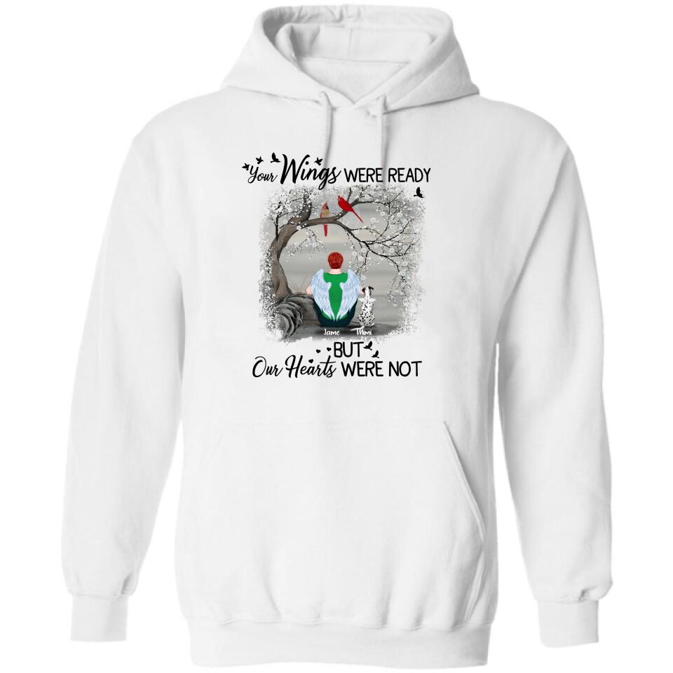 Personalized Pet Memorial T-shirt/Pullover Hoodie - Up to 4 Pets - Best Memorial Gift For Dog/Cat Lover - Your Wings Were Ready But Our Hearts Were Not