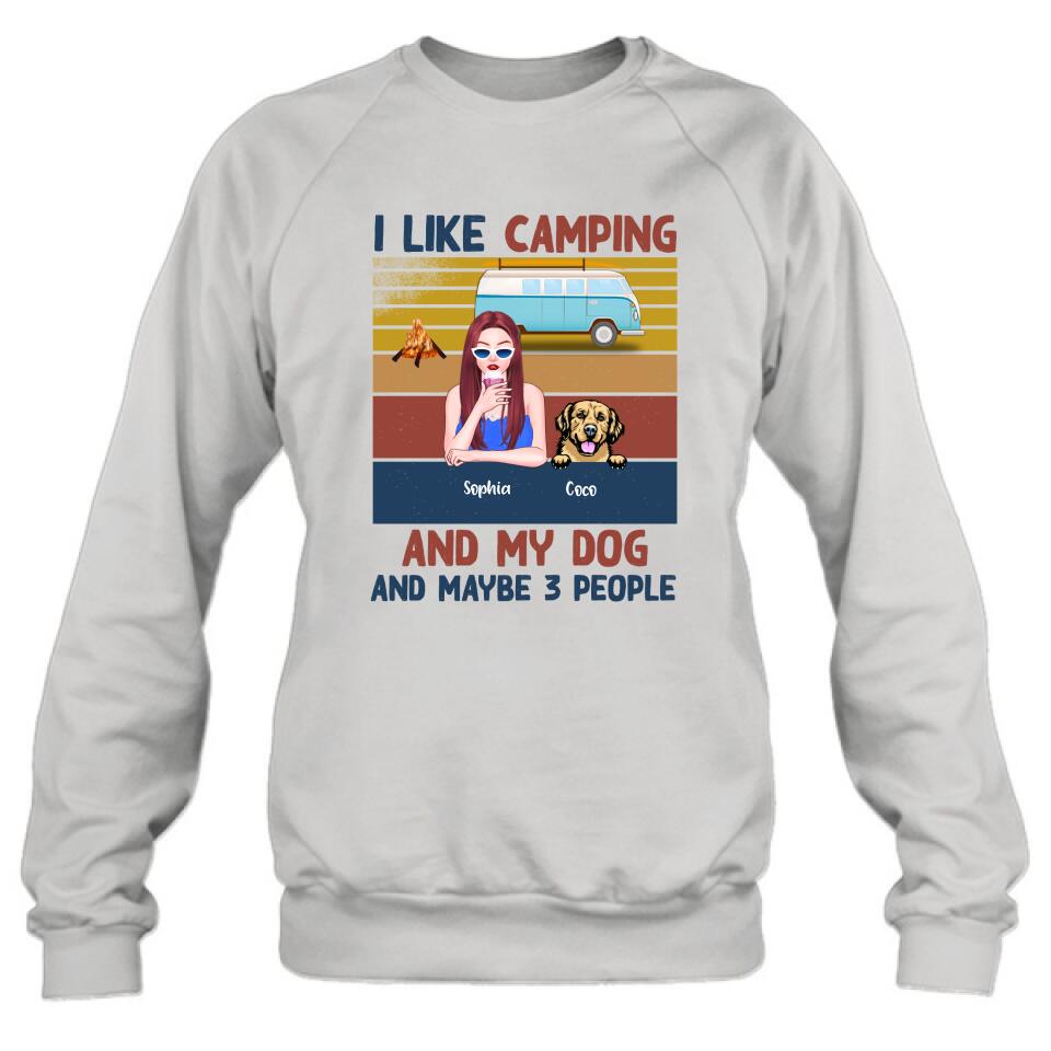 Personalized Camping And Dog T-shirt/Pullover Hoodie - Girl With Up to 3 Dogs - Best Gift For Dogs Lover - I Like Camping And My Dog