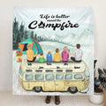 Personalized Camping Blanket - Family On Camper Roof - Life is better around the campfire - JOWCU0