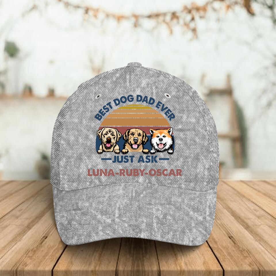Personalized Pet Dad 3D Baseball Cap - Gift Idea For Father's Day/Dog Dad/Cat Dad with up to 3 Pets - Best Dog Dad Ever Just Ask