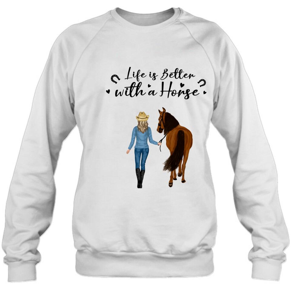 Personalized Horse Girl Shirt - Up to 4 Horses - Best Gift For Horse Lover - Life Is Better With Horses