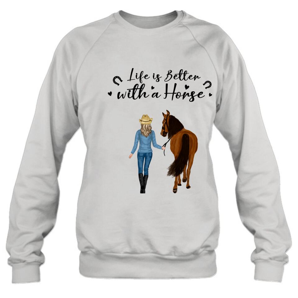 Personalized Horse Girl Shirt - Up to 4 Horses - Best Gift For Horse Lover - Life Is Better With Horses