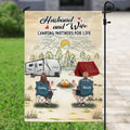 Personalized Camping Flag Sign - Gift Idea For Camping Lovers/Couple With Up To 4 Dogs - Husband And Wife Camping Partners For Life
