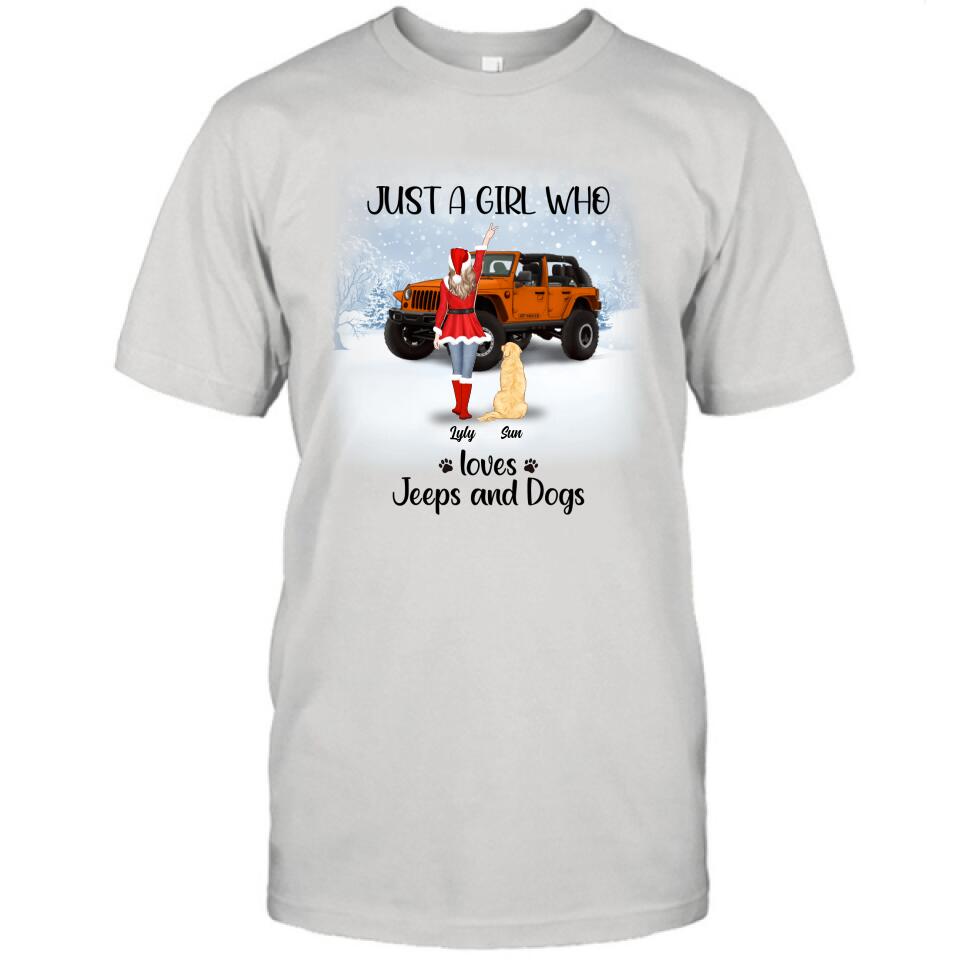 Personalized Christmas Off-road Girl T-shirt/Pullover Hoodie - Girl With Up to 4 Pets - Christmas Gift For Dog/Cat Lover - Just A Girl
