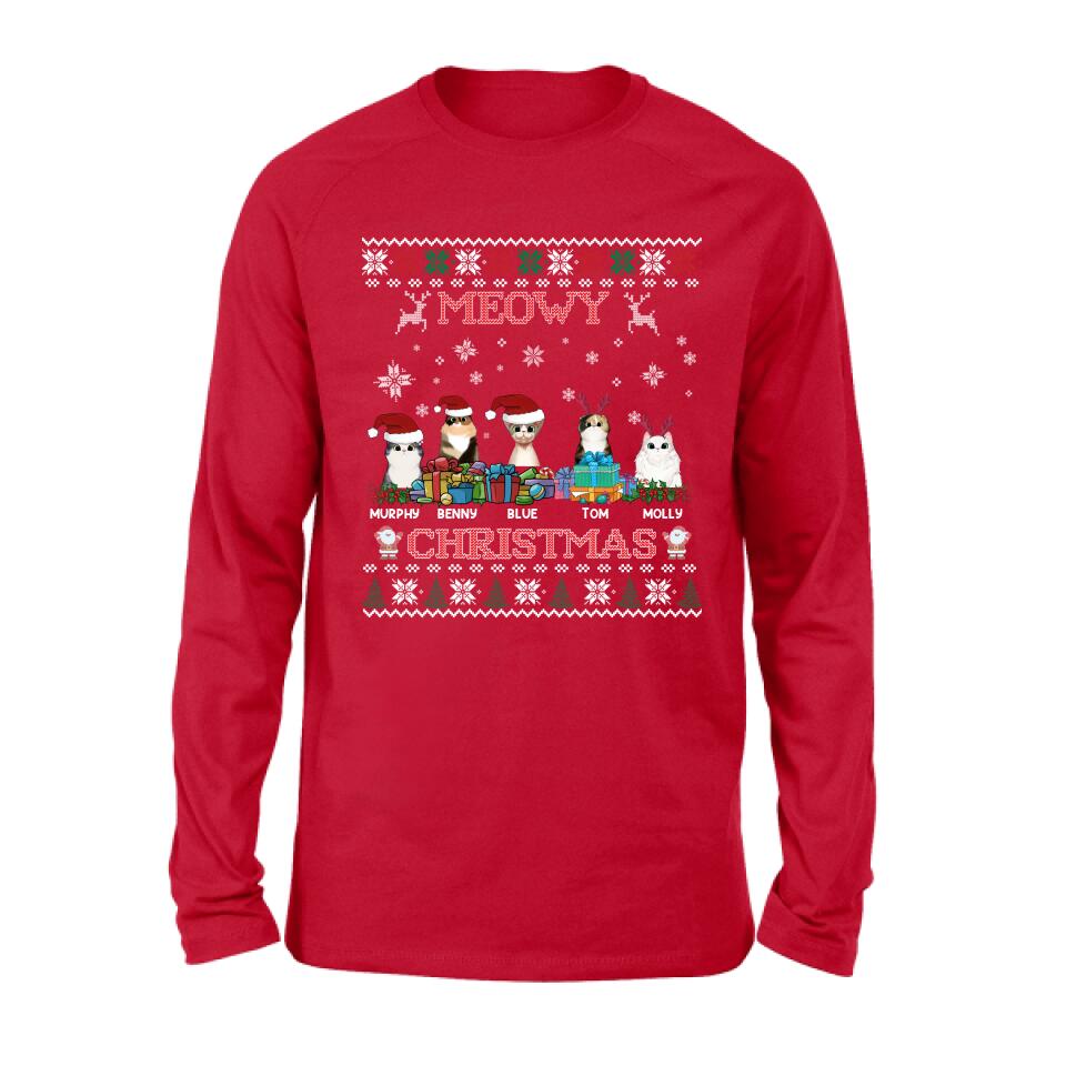 Personalized Cat Sweatshirt - Up to 5 Cats - Best Gift For Cat Lover - Meowy Christmas