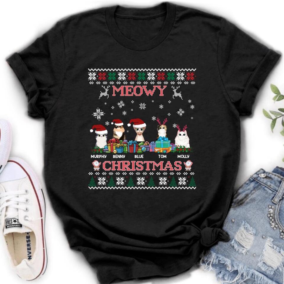 Personalized Cat Sweatshirt - Up to 5 Cats - Best Gift For Cat Lover - Meowy Christmas