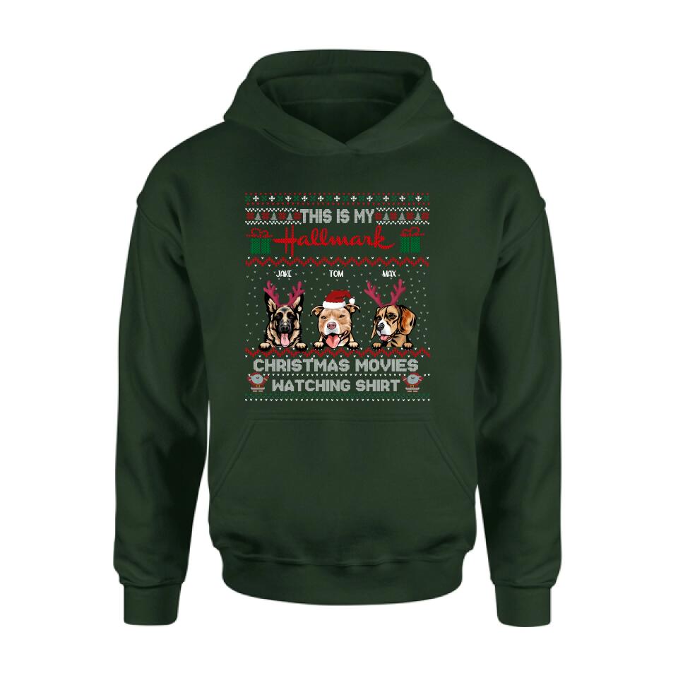 Personalized Xmas Dog Shirt - Up to 3 Dogs - Best Gift For Dog Lover - This Is My Hallmark Christmas Movies Watching Shirt