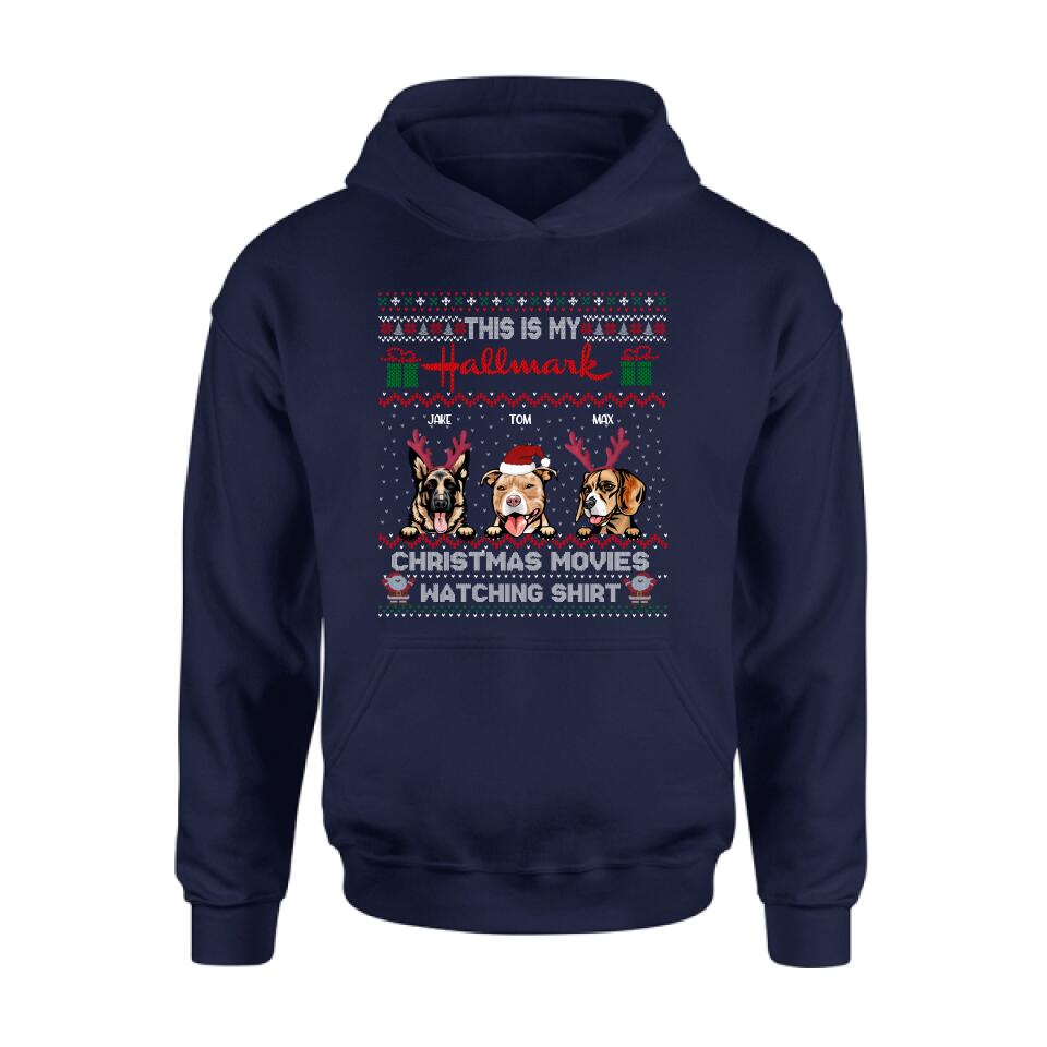 Personalized Xmas Dog Shirt - Up to 3 Dogs - Best Gift For Dog Lover - This Is My Hallmark Christmas Movies Watching Shirt