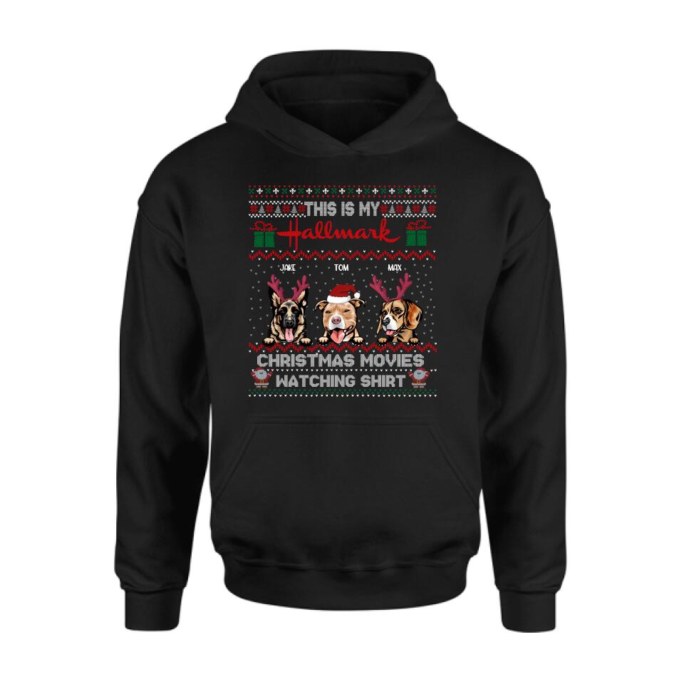 Personalized Xmas Dog Shirt - Up to 3 Dogs - Best Gift For Dog Lover - This Is My Hallmark Christmas Movies Watching Shirt
