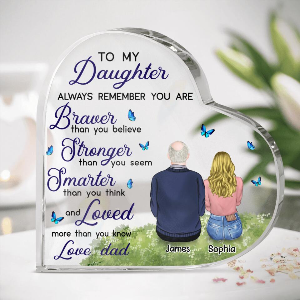 Personalized To My Daughter Crystal Heart - Gift For Daughter From Dad - When Life Tries To Knock You Down This Old Man Will Always Have Your Back