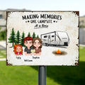 Personalized Chibi Family Camping Metal Sign - Gift Idea For Family - Parents With Up To 4 Kids And 2 Dogs - Making Memories One Campsite At A Time