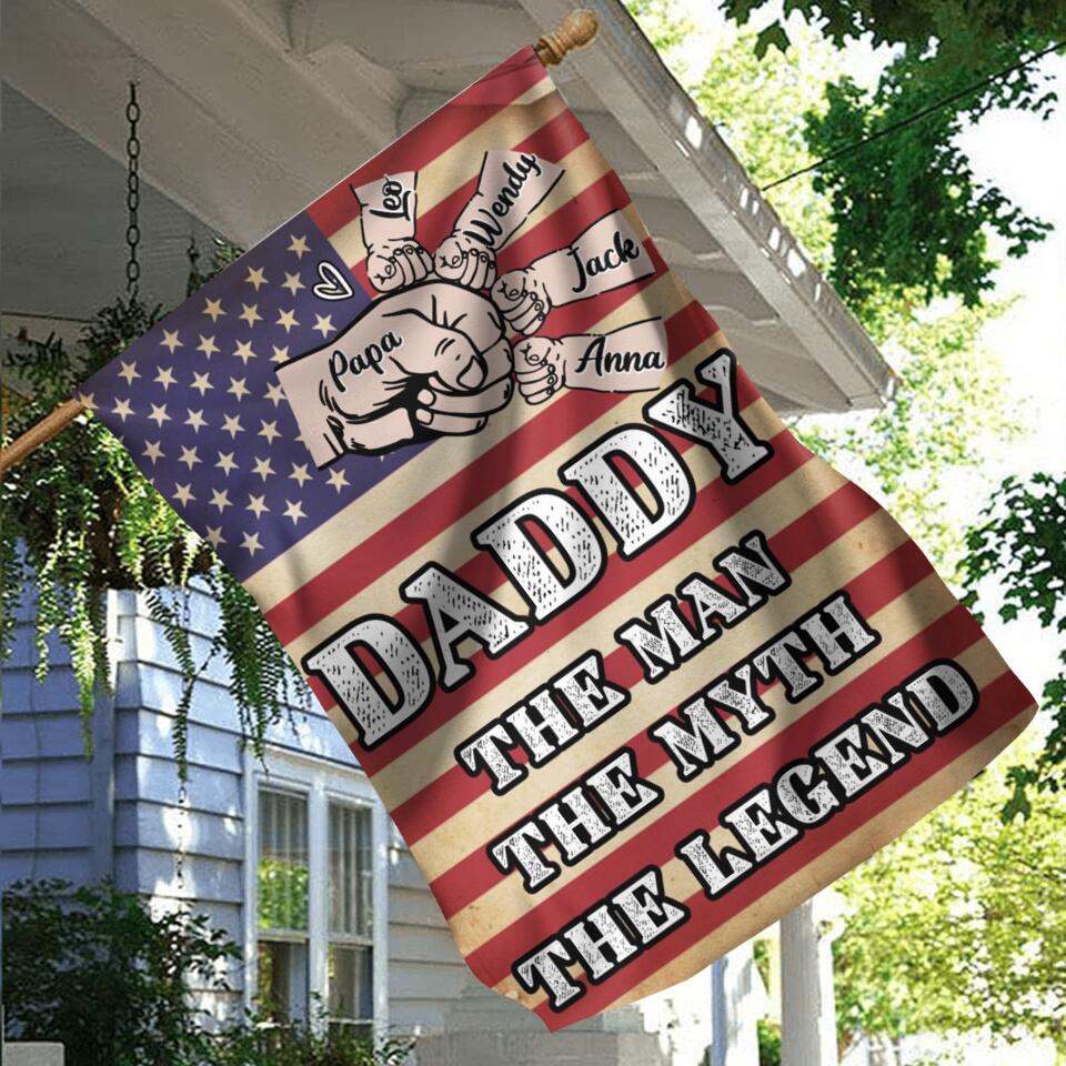 Personalized Daddy Flag - Up to 4 Children - Gift Idea For Independence Day/Father's Day  - Daddy The Man The Myth The Legend