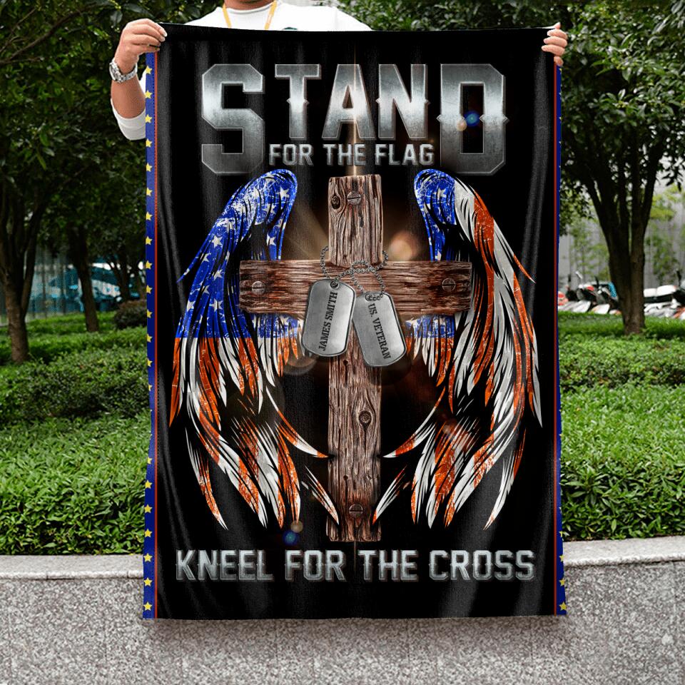 Personalized U.S Veteran Flag Sign - Gift Idea for Father/Veteran/Independence Day - Stand For The Flag Kneel For The Cross