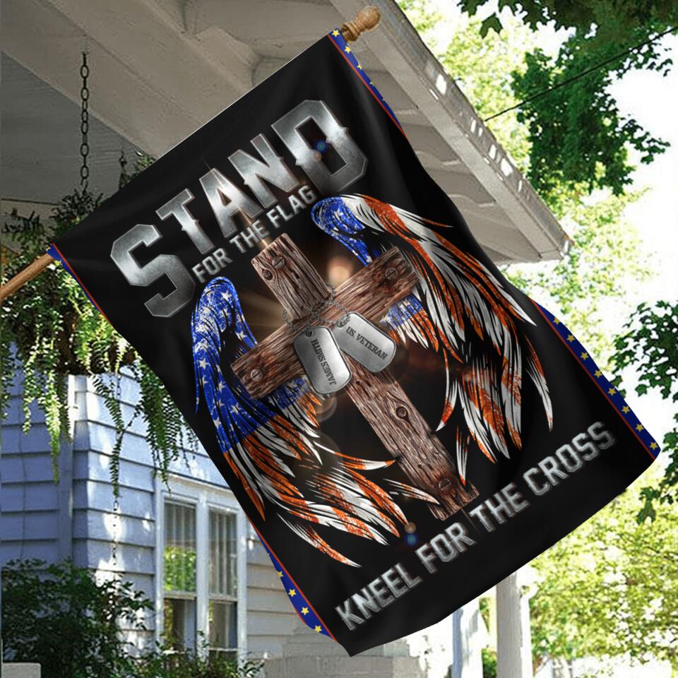 Personalized U.S Veteran Flag Sign - Gift Idea for Father/Veteran/Independence Day - Stand For The Flag Kneel For The Cross