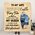 Personalized Old Couple Quilt/Fleece Throw Blanket/Pillow Cover - Gift Idea For Father's Day/Old Couple - To My Wife, You Are My Queen