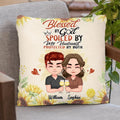 Personalized Chibi Couple Pillow Cover - Gift Idea For Couple - Blessed By God, Spoiled By My Husband, Protected By Both