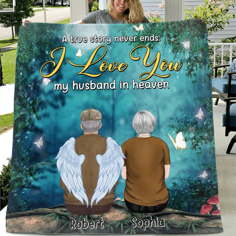 Personalized Memorial Fleece Throw Blanket/Quilt - Memorial Gift Idea for Loss of Husband - My Husband In Heaven