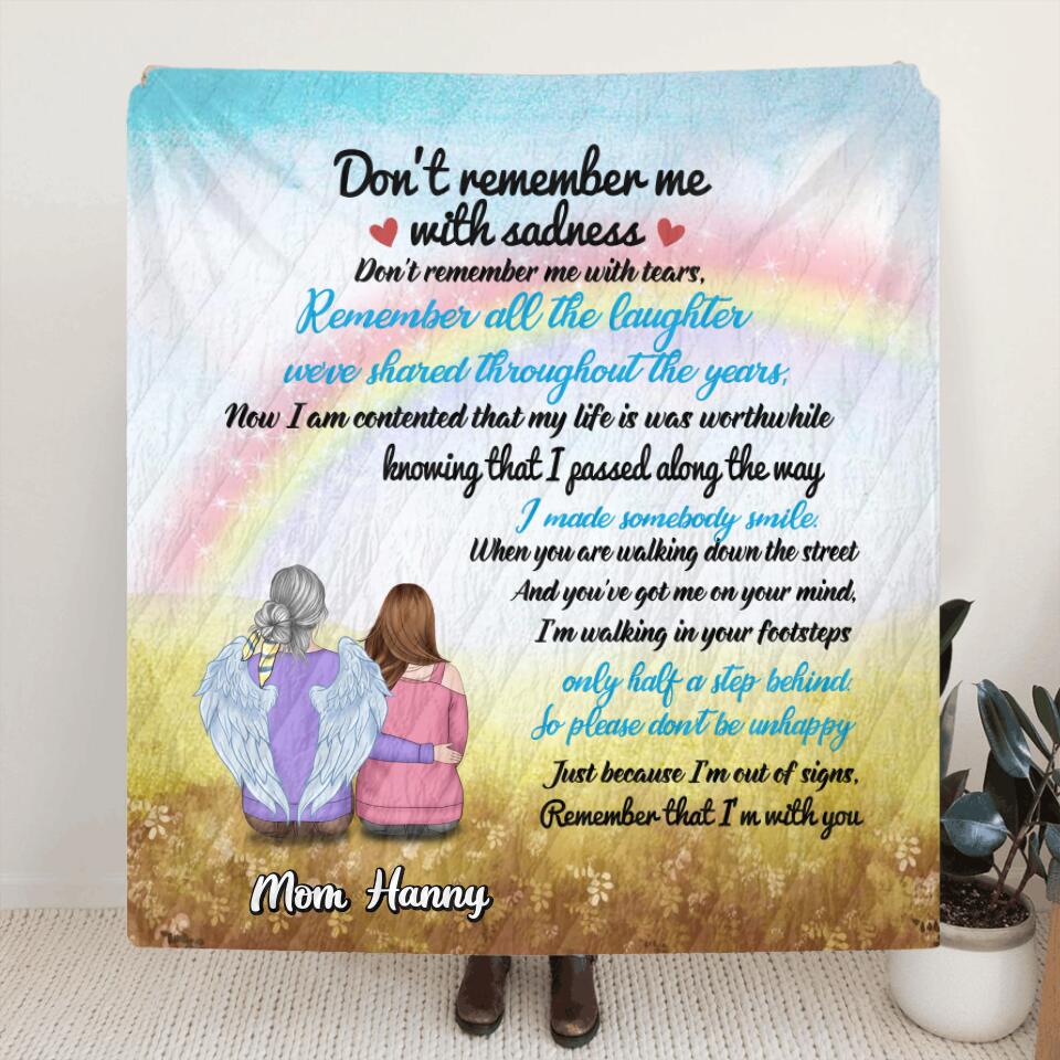 Personalized Memorial Fleece Throw Blanket/Quilt - Memorial Gift Idea - Don't Remember Me With Sadness