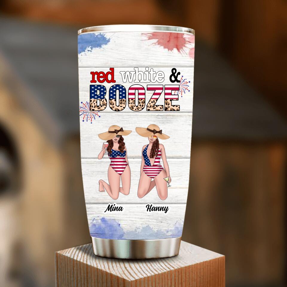 Personalized Friends Tumbler - Up to 6 People - Gift Idea For Friends/Sisters/Independence Day - Red, White And Boozed