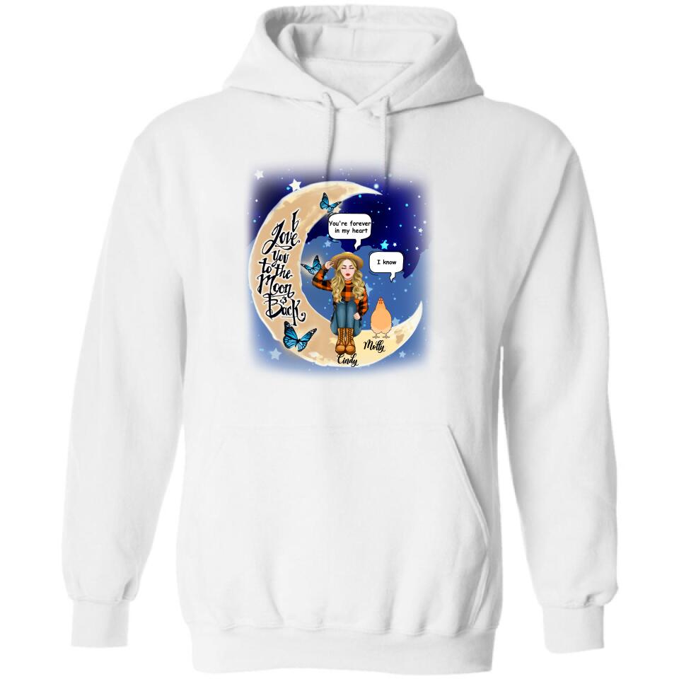 Personalized I Love You To The Moon & Back Chicken Lover Shirt/Pullover Hoodie - Up to 5 Chickens