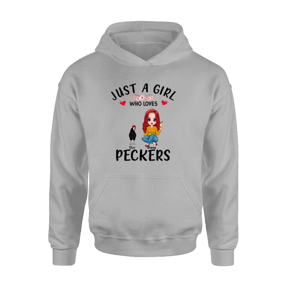 Personalized Chickens T-Shirt - Up to 4 Chickens - Just A Girl Who Loves Peckers