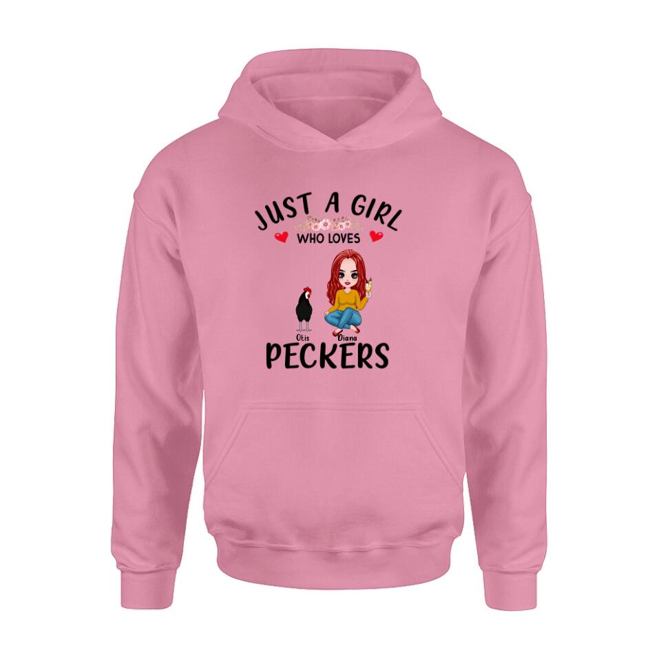 Personalized Chickens T-Shirt - Up to 4 Chickens - Just A Girl Who Loves Peckers