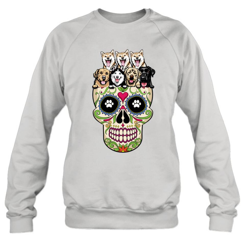 Personalized Sugar Skull Pets T-shirt/Hoodie/Sweatshirt/Sleeve - Gift for Dog/Cat Lovers - Up to 7 Pets