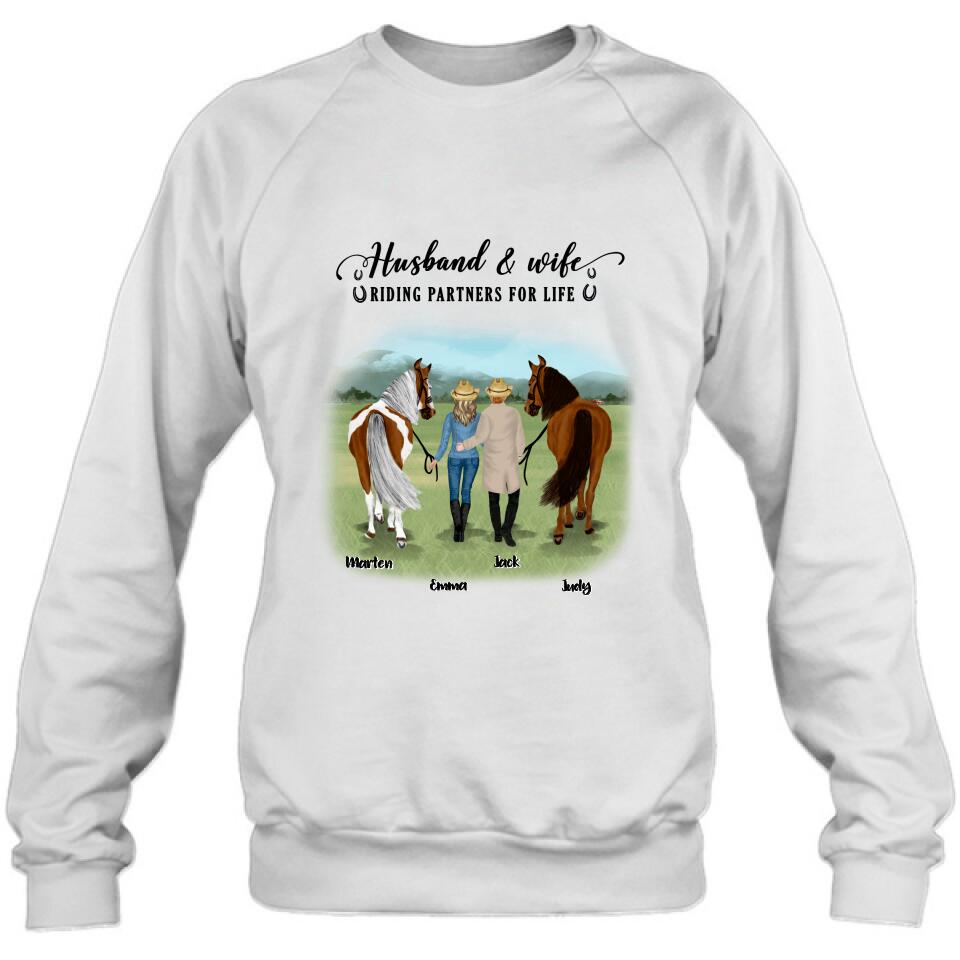Personalized Horse Couple T-shirt/Hoodie/Sweatshirt/Sleeve - Best Gift For Couple, Lover - Husband And Wife Riding Partners For Life